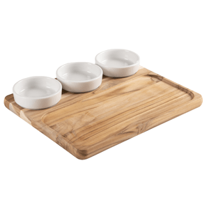 Caja para Snack Barbacoa Tramontina de Madera tropical con 3 Ollas de Porcelana