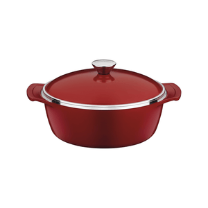 Cacerola Tramontina Lyon de aluminio forjado con revestimiento interno antiadherente Starflon High Performance con tapa roja, 24 cm, 3,7 l.