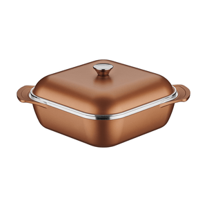 Cacerola cuadrada Tramontina Lyon de aluminio forjado con revestimiento interno antiadherente Starflon High Performance con tapa roja, 28 cm y 5,5 l.