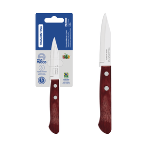 Cuchillo para Frutas y Verduras Tramontina Polywood con Lámina de Acero Inoxidable y Mango de Madera Tratada Rojo 3"