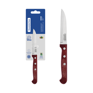 Cuchillo para Frutas y Verduras Tramontina Polywood con Lámina de Acero Inoxidable y Mango de Madera Tratada Rojo 3"