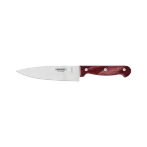 Cuchillo Chef Tramontina Polywood con lámina de acero inoxidable y mango de madera rojo 6"