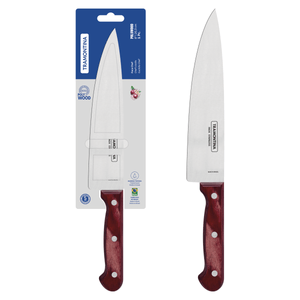 Cuchillo Chef Tramontina Polywood con Lámina de Acero Inoxidable y Mango de Madera Tratada Rojo 8"
