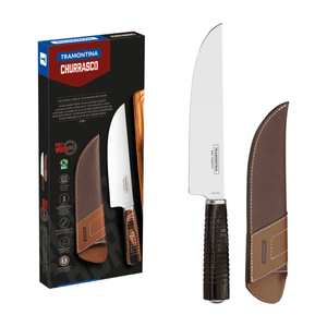 Cuchillo para Carne Tramontina con Lámina de Acero Inoxidable y Mango de Madera Tratada Polywood Castaño con Vaina de Cuero 8"