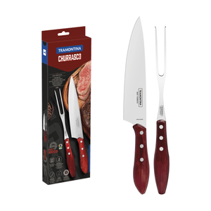 Juego Trinchante para Asado Tramontina con Lámina de Acero Inoxidable y Mango de Madera Tratada Polywood Rojo 2 Piezas