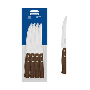 Juego de Cuchillos para Asado Tramontina Tradicional con Láminas de Acero Inoxidable con hilo Liso y Mangos de Madera Natural 12 Piezas