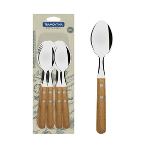 Juego de Cucharas de Mesa Tramontina Dynamic con Láminas en Acero Inoxidable y Mangos de Madera Natural 12 Piezas