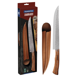 Cuchillo de Carnicero Tramontina Nômade con Lámina de Acero Inoxidable y Mango de Madera con Vaina de Cuero 10"