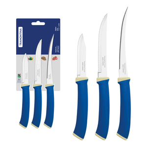 Juego de Cuchillos Tramontina Felice con Láminas de Acero Inoxidable y Mangos de Polipropileno Azul 03 Piezas