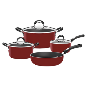 Batería de Cocina con Antiadherente Rojo 7 Pzas Tramontina Monaco Inducción