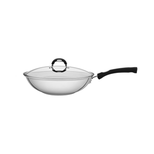 Wok Tramontina Astro Silicone de Acero Inoxidable con Fondo Triple y Tapa de Vidrio 28 cm 3,3 L