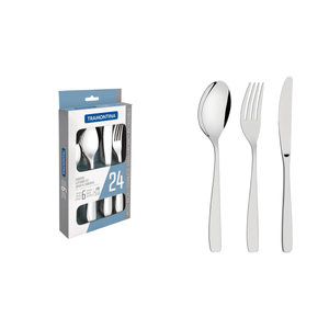 Tramontina Cosmos stainless steel flatware set with table knives and mirror finish, 24 pc set