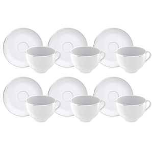 Juego 6 Tazas y 6 Platillos Té Tramontina Línea Atena Porcelana 250 ml