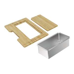 Kit para cubetas Quadrum Tramontina Design Collection con tabla de madera 42x40 cm, Tabla Auxiliar y cesta coador de acero inoxidable