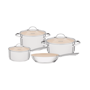 Batería de Cocina Tramontina Una Ceramic en acero inoxidable con fondo triple y revestimiento interno cerámico beige 4 piezas