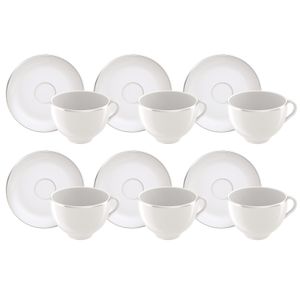 Juego 6 Tazas y 6 Platillos Té Tramontina Línea Atena Porcelana 250 ml
