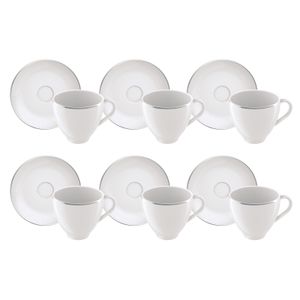 Juego 6 Tazas y 6 Platillos Café Tramontina Línea Atena Porcelana 100 ml