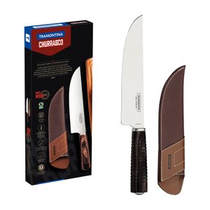Cuchillo para Carne Tramontina con Lámina de Acero Inoxidable y Mango de Madera Tratada Polywood Castaño con Vaina de Cuero 8"