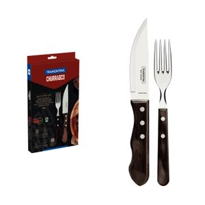 Juego de Cubiertos para Asado Tramontina de Acero Inoxidable con Mango Castaño Polywood 4 Piezas