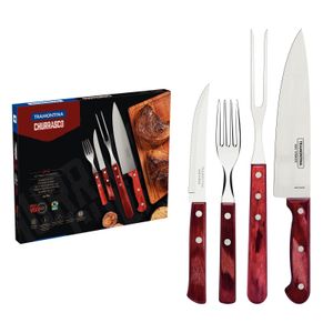 Kit para asado Tramontina de acero inoxidable con mango rojo Polywood 14 piezas