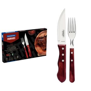 Juego de Cubiertos para Asado Jumbo Tramontina de Acero Inoxidable con Mango Rojo Polywood, 12 piezas.