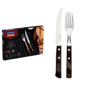 Juego de Cubiertos para Asado Tramontina de Acero Inoxidable con Mango Castaño Polywood, 12 piezas.