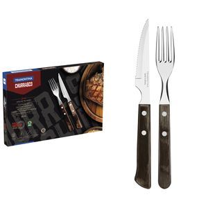Juego de Cubiertos para Asado Tramontina de Acero Inoxidable con Mango Castaño Polywood, 12 piezas.