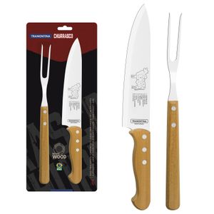 Juego Trinchante para Asado Tramontina con Láminas de Acero Inoxidable y Mangos de Madera Natural 2 Piezas