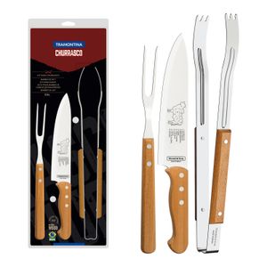 Juego para Asado Tramontina con Láminas de Acero Inoxidable y Mangos de Madera Natural, 3 piezas