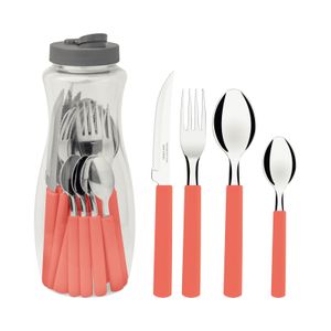 Tramontina Gamboa 16-Piece Flatware Set with Stainless-Steel Blades and Red Polypropylene Handles