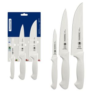 Juego de Cuchillos Tramontina Premium con Láminas de Acero Inoxidable y Mangos de Polipropileno Blanco 3 Piezas