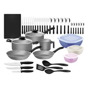 Batería de Cocina Tramontina en Aluminio con Revestimiento Interno y Externo Antiadherente Starflon Max Plomo 44 Piezas