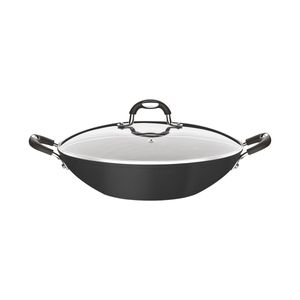 Wok Tramontina Mônaco Induction en Aluminio con Revestimiento Interno y Externo Antiadherente Starflon Premium Negro con Tapa de Vidrio 32 cm 4,5 L