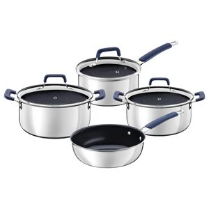 Batería de Cocina Tramontina Romagna en Acero Inoxidable y Aluminio con Revestimiento Interno Cerámico Black Stone 4 Piezas