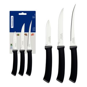 Juego de Cuchillos Tramontina Felice con Láminas de Acero Inoxidable y Mangos de Polipropileno Negro 03 Piezas
