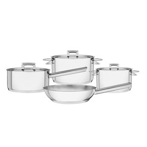 Batería de cocina Tramontina Brava de Acero Inoxidable  Fondo Triple con Tapa Plana  4 Piezas