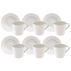 Juego 6 Tazas y 6 Platillos Té Tramontina Línea Elisa Porcelana 185 ml