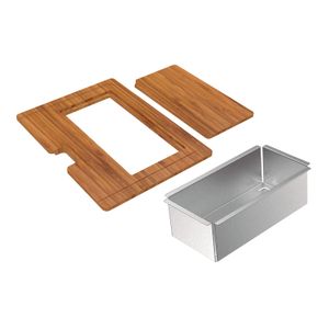 Kit para cubetas Quadrum Tramontina Design Collection con tabla de madera 42x40 cm, Tabla Auxiliar y cesta coador de acero inoxidable
